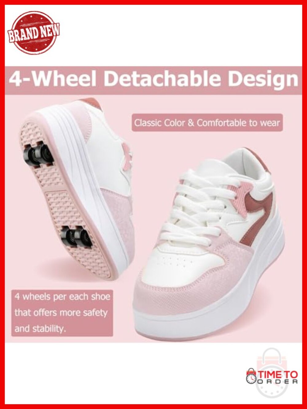 Roller Skate Shoes with Detachable Wheels for Women - Faux Leather Sneakers - Picture 2 of 6
